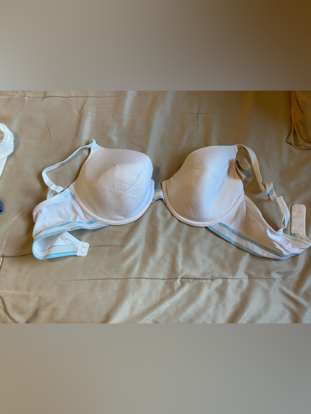 White Women's T-Shirt Bra with Light Blue Trim
